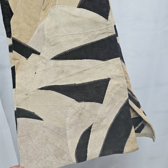 Hypoactive Tan Brown Patchwork Suede Flare Pants Hippie Boho 8 FLAWED - Picture 5 of 14